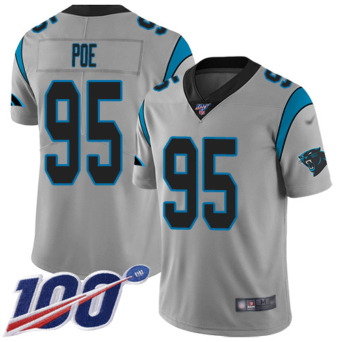 Carolina Panthers Limited Silver Men Dontari Poe Jersey NFL Football #95 100th Season Inverted Legend->carolina panthers->NFL Jersey